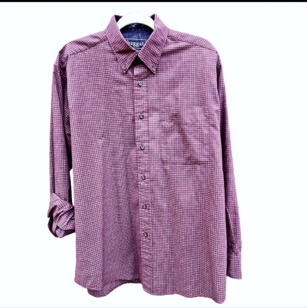 Haggard Vintage Maroon Burgundy Plaid Button Down Shirt Size M